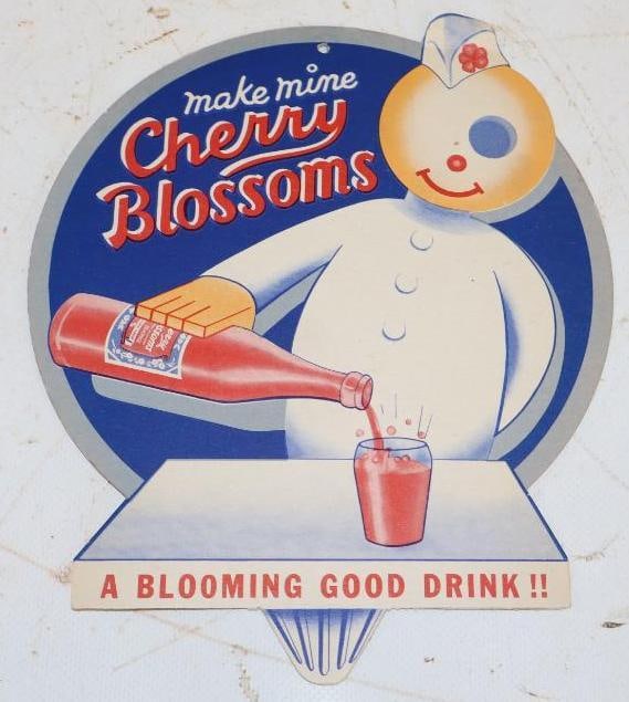 Make Mine Cherry Blossoms Soda Cardboard Advertising Bottle Topper (1 of 2)