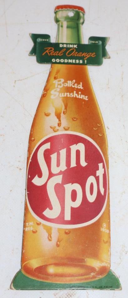 Drink Real Orange Sun Spot Soda Bottle Shaped Cardboard Advertising fan Pull Sign (1 of 2)