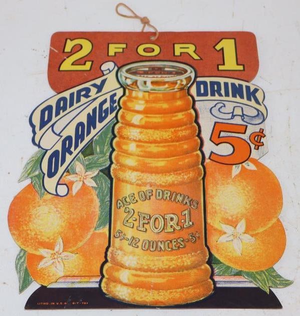 Drink Dairy Orange 2-For-1 Cardboard Advertising Fan Pull (1 of 2)