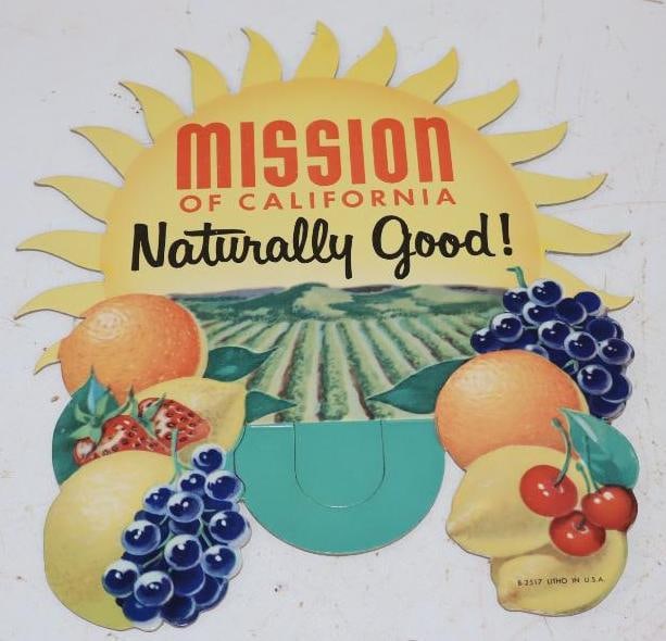Mission of California Naturally Good Soda Cardboard Advertising Bottle Topper: 7.5" x 9.5"