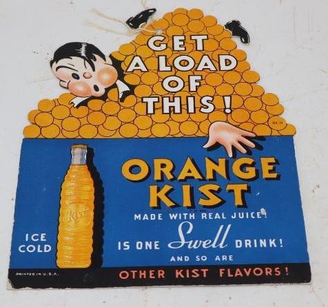 Get a Load of This Orange Kist Soda Cardboard Advertising Fan Pull Sign (1 of 2)