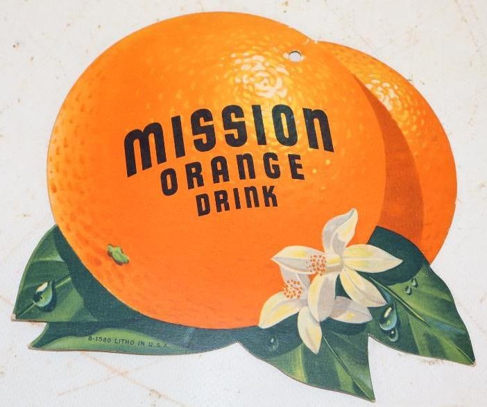 Mission Orange Drink Cardboard Advertising Fan Pull Sign (1 of 2)