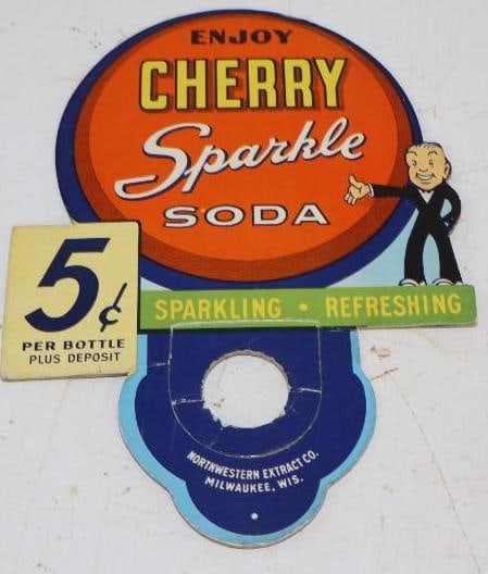 Enjoy Cherry Sparkle Soda 5 Cent Pricer Cardboard Advertising Bottle Topper: 6" x 8.5"