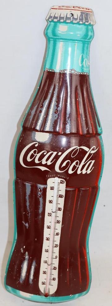 Coca-Cola Bottle Shaped Metal Advertising Embossed Thermometer (1 of 2)