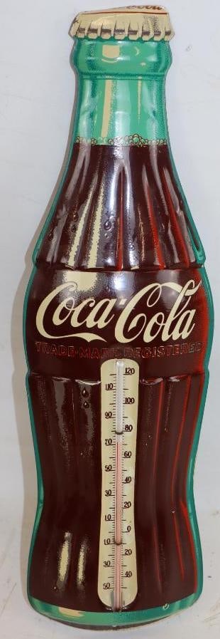 Coca-Cola Bottle Shaped Metal Advertising Embossed Thermometer (1 of 2)