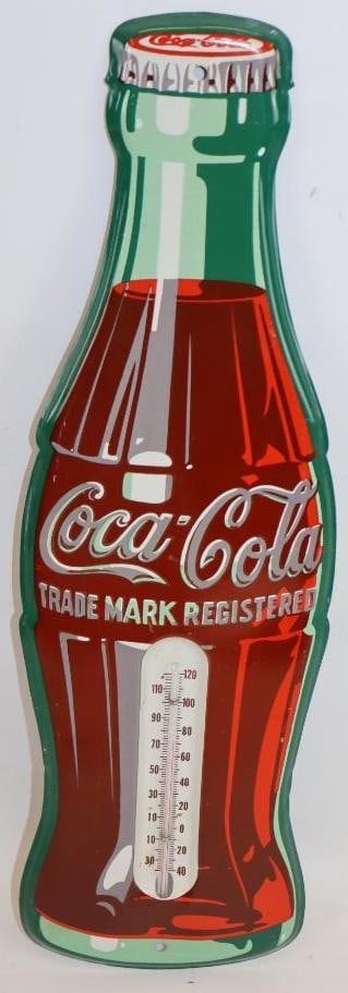 Coca-Cola Bottle Shaped Metal Advertising Thermometer (1 of 2)