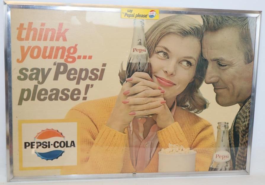 Pepsi-Cola Think Young Say Pepsi Please Framed Advertising Poster: 37.5x26.5