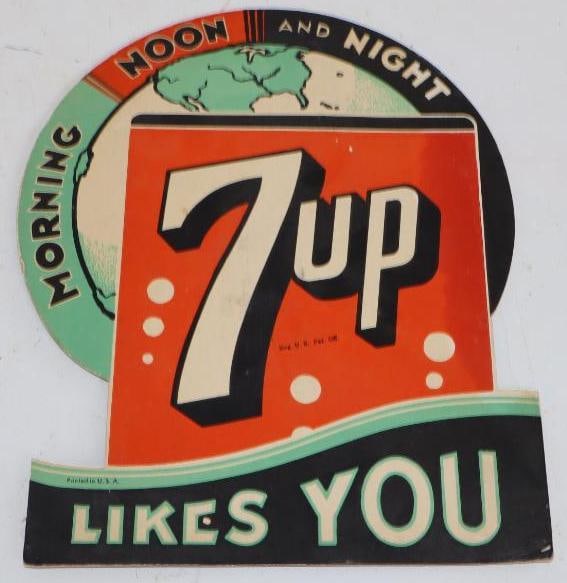 7up Likes You Morning Noon and Night Cardboard Easelback Countertop Advertising Sign (1 of 2)