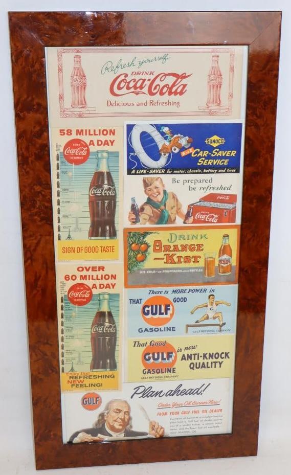 Group of 9 Coca-Cola, Orange Kist, Sunoco, and Gulf Advertising Framed Ink Blotters (1 of 5)