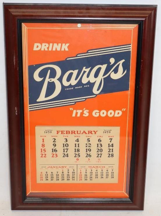 1959 Drink Barq's Root Beer It's Good Framed Calendar: 10" x 15.5"