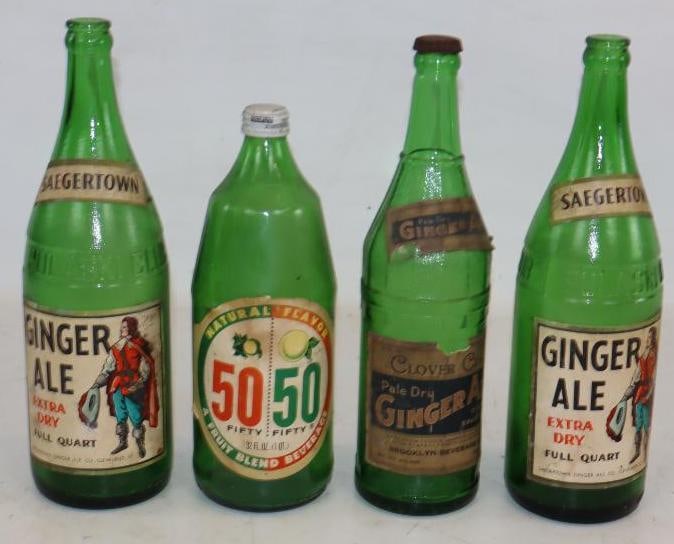 Group of 4 Saegertown, Clover Club And Cotton Club Ginger Ale Bottles: All Are 32 oz's