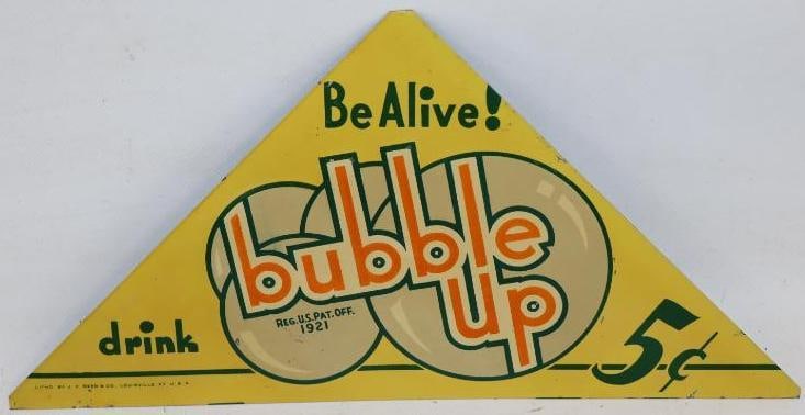 Be Alive! Drink Bubble Up Embossed Triangular Kick Plate Sign (1 of 2)