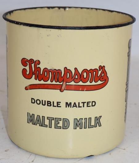 Thompsons Double Malted Milk Porcelain Advertising Container: 6" x 6" x 6"