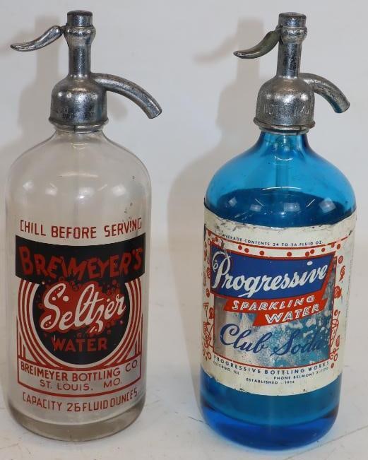 Group of 2 Progressive and Breimeyer's Seltzer Water Bottles: 26oz. Each