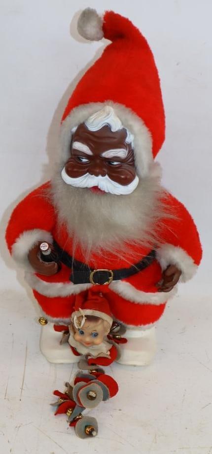 Santa Claus with Elf Decoration Doll with Coca-Cola Advertising Bottle (1 of 3)