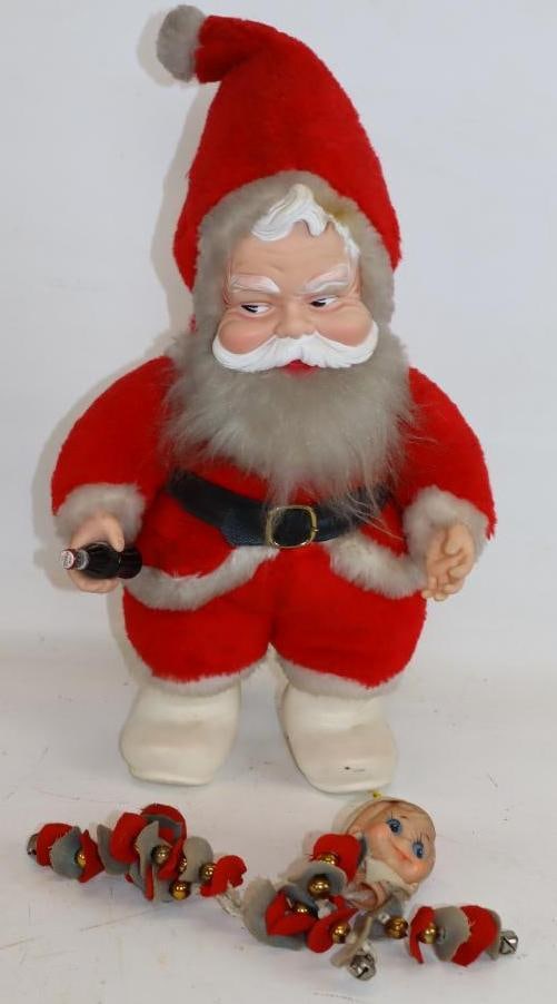 Santa Claus with Elf and White Boots Decoration Doll with Coca-Cola Advertising Bottle (1 of 2)