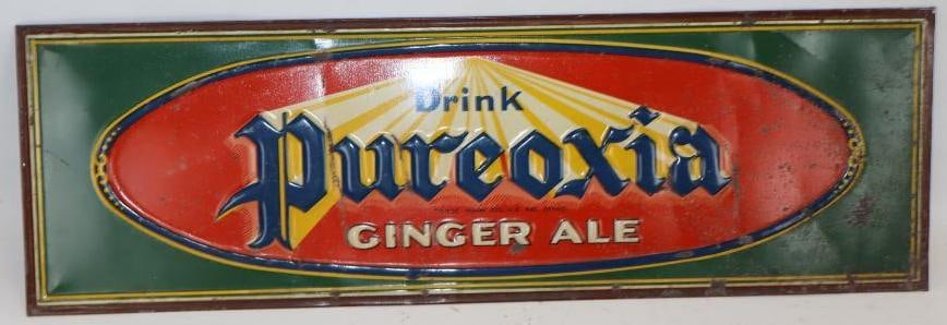 Drink Pureoxia Ginger Ale Embossed Metal Advertising Sign (1 of 4)
