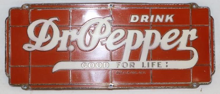 Drink Dr. Pepper Good For Life! Embossed Checkerboard Advertising Metal Booster License Plate (1 of 3)