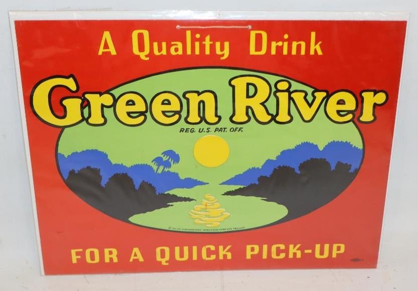 1919 Green River A Quality Drink for A Quick Pickup Cardboard Advertising Sign: 14" x 11"