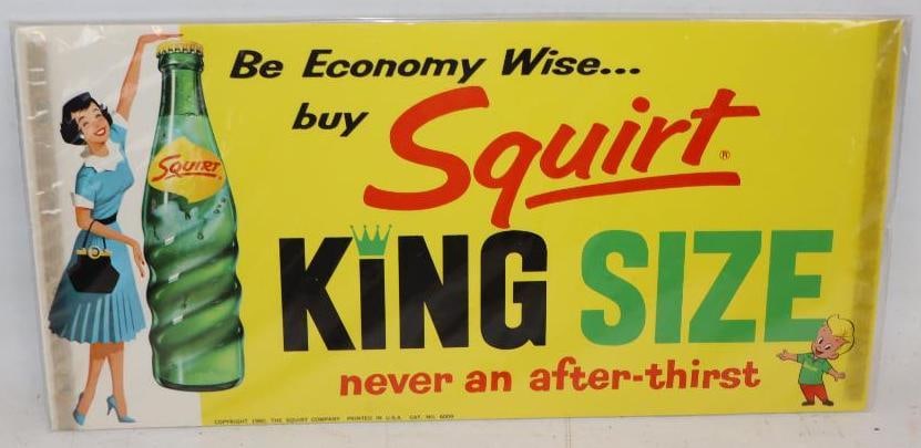 1960 Be Economy Wise Buy Squirt King Size Never An After-Thirst Paper Advertising Sign: 16" x 8"