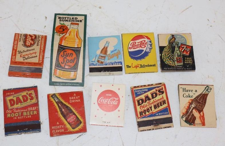 Group of 10 Different Soda Advertising Matchbooks: 1.5" x 2" each