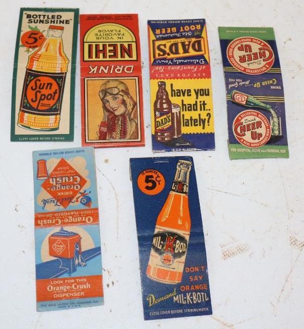 Group of 6 Different Soda Advertising Matchbooks: 1.5" x 2" each
