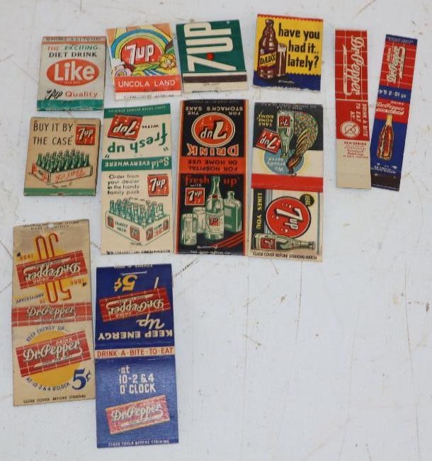 Group of 12 Dr. Pepper and 7up Advertising Matchbooks: 1.5" x 2" each