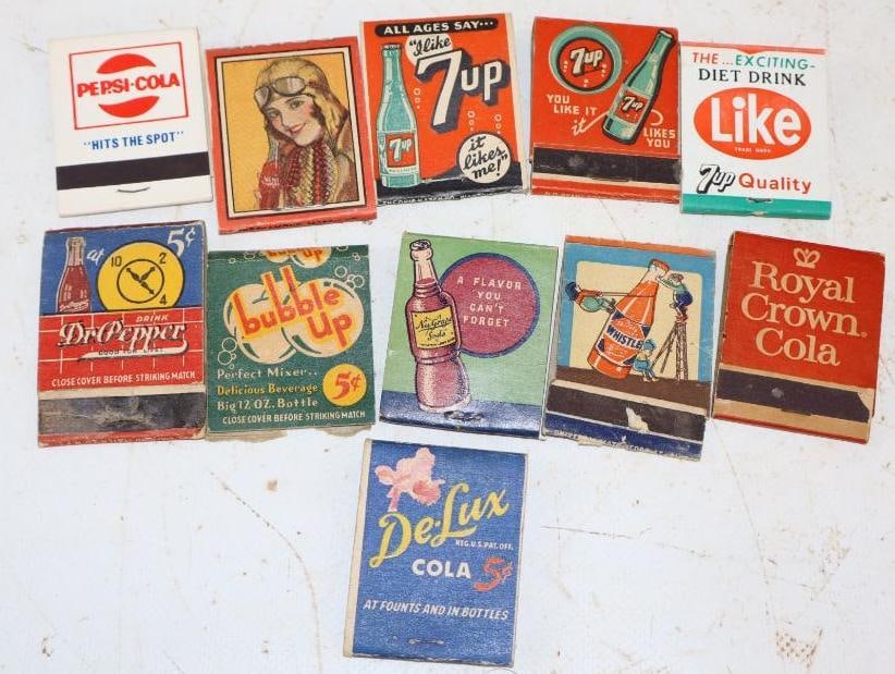 Group of 11 Different Soda Advertising Matchbooks: 1.5" x 2" each