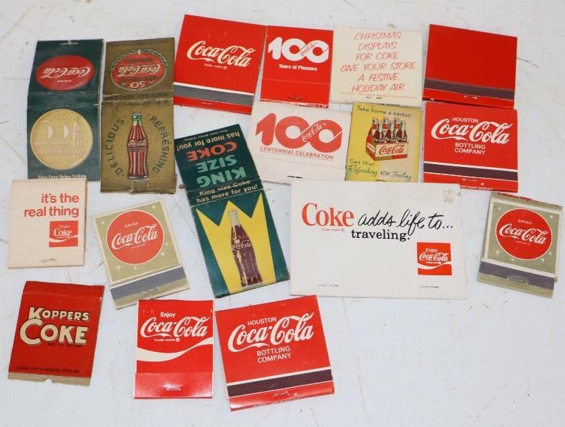 Group of 17 Coke Advertising Matchbooks: Largest is 3.5" x 2.5"