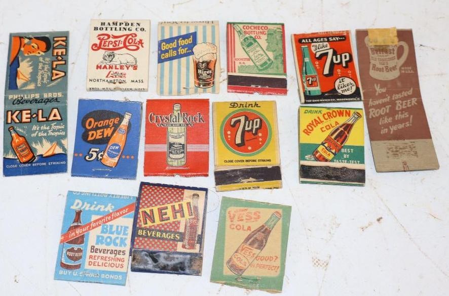 Group of 13 Different Soda Advertising Matchbooks: 1.5" x 2" each