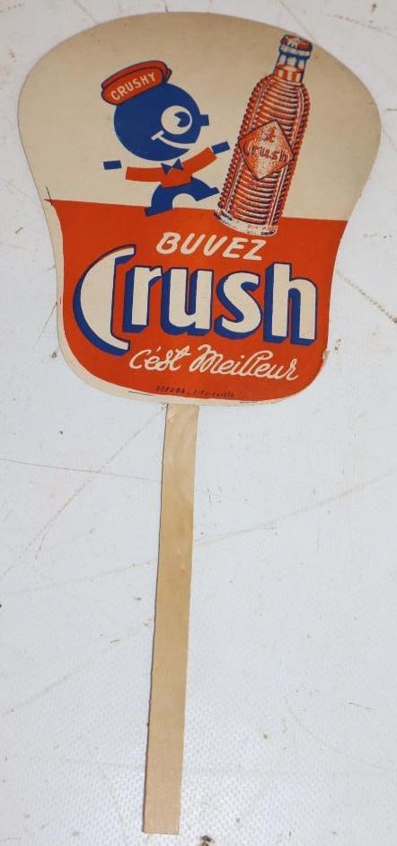 Drink Crush It's Better Cardboard Advertising Hand Fan with Crushy (French): 5" x 11"