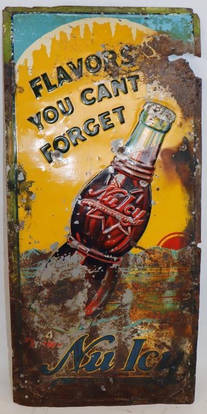 Nu Icy Flavors You Can't Forget Embossed Tin Tacker Advertising Sign: 19.5" x 9"