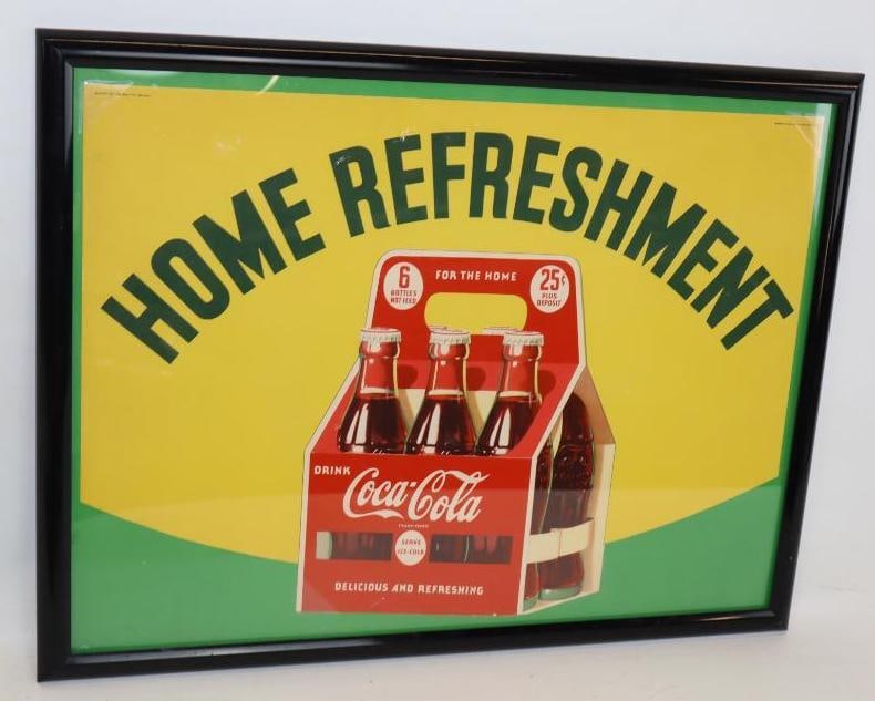 1941 Coca-Cola Home Refreshment Cardboard Six Pack Carrier Framed Advertising Sign (1 of 5)