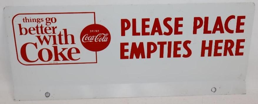 Things Go Better with Coke "Please Place Empties Here" Metal Advertising Sign: 16" x 6.75"
