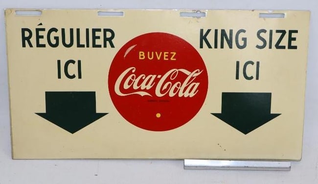 Drink Coca-Cola Regular and King Size Aluminum Advertising Sign (French): 12" x 6.25"