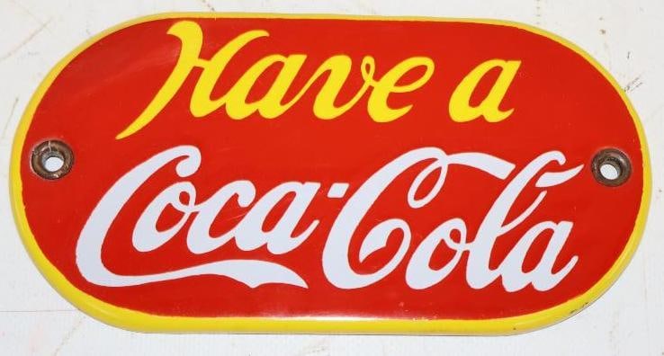 Have a Coca-Cola 1938 Porcelain Door Push: 6.25" x 3.25"