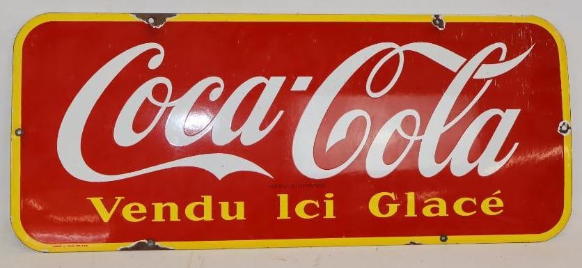 Coca-Cola Sold Ice Cold Single Sided Porcelain Advertising Sign (French) (1 of 5)