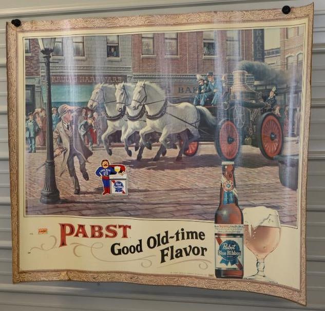 Pabst Blue Ribbon Beer Good Old Time Flavor Corrugated Cardboard Advertising Sign: 60x48