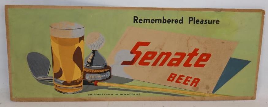 Senate Beer Remembered Pleasure Golf Hole In One Cardboard Advertisement: 27.5x11 Has some Stains And Tape Repairs