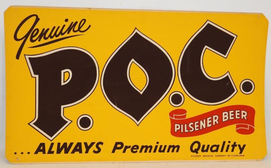 Genuine P.O.C. Pilsner Beer Cardboard Advertising Sign (1 of 5)