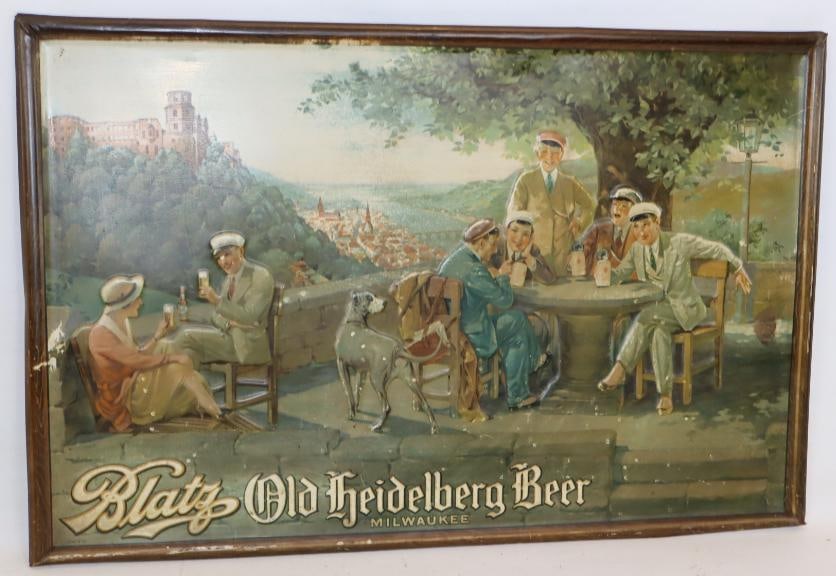 Blatz Old Heidelberg Beer TOC City Countryside Scene Advertising Sign: 35x23x1
