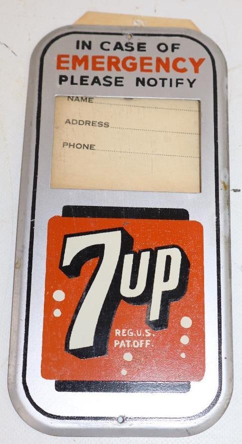 "In Case of Emergency Please Notify" 7up Metal Advertising Sign (1 of 2)