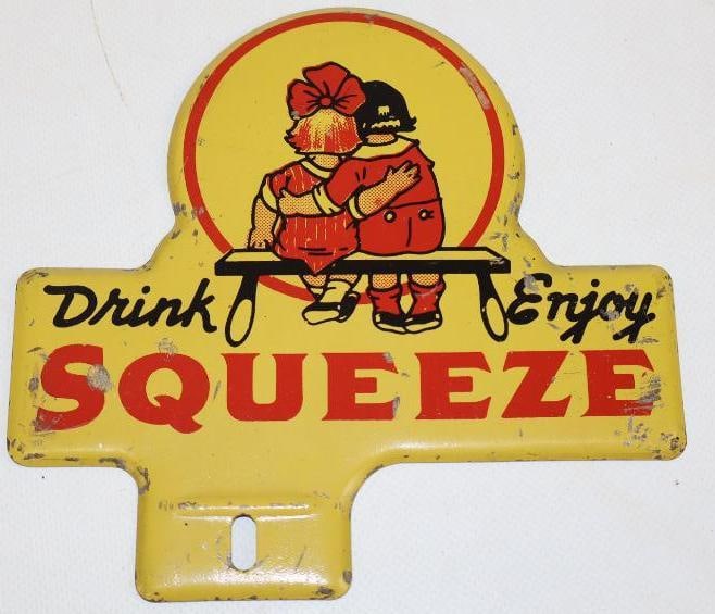 Drink Enjoy Squeeze Soda Metal Advertising License Plate Topper (1 of 2)