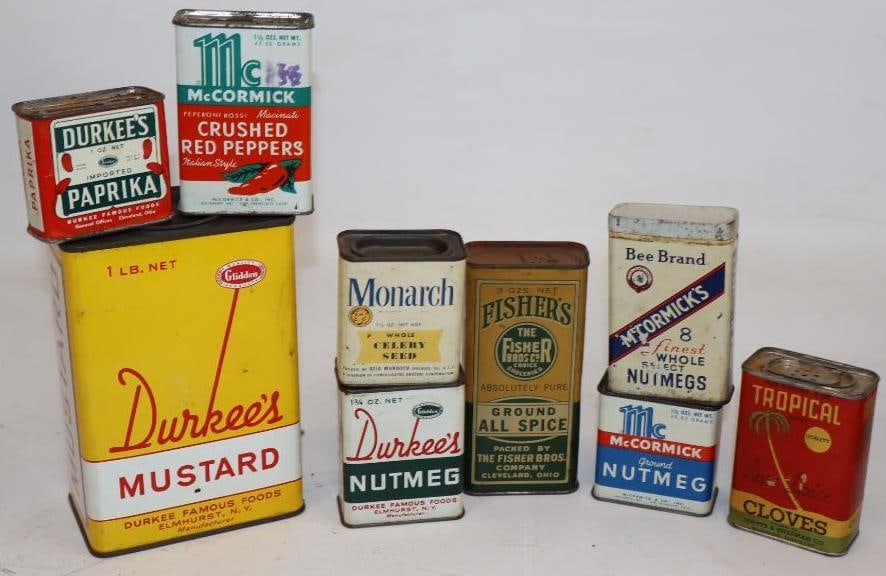 Group of 9 Different Early Spice Tins (1 of 2)