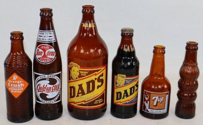 Group of 6 Brown Glass Root Beer and Soda Bottles (1 of 5)