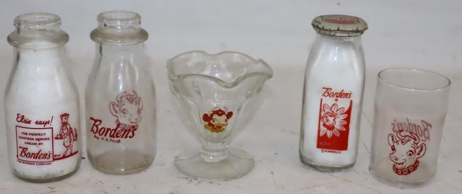 Group of 5 Borden's Dairy Advertising Creamer, Milk, and Ice Cream Glass Bottles and Cups (1 of 5)