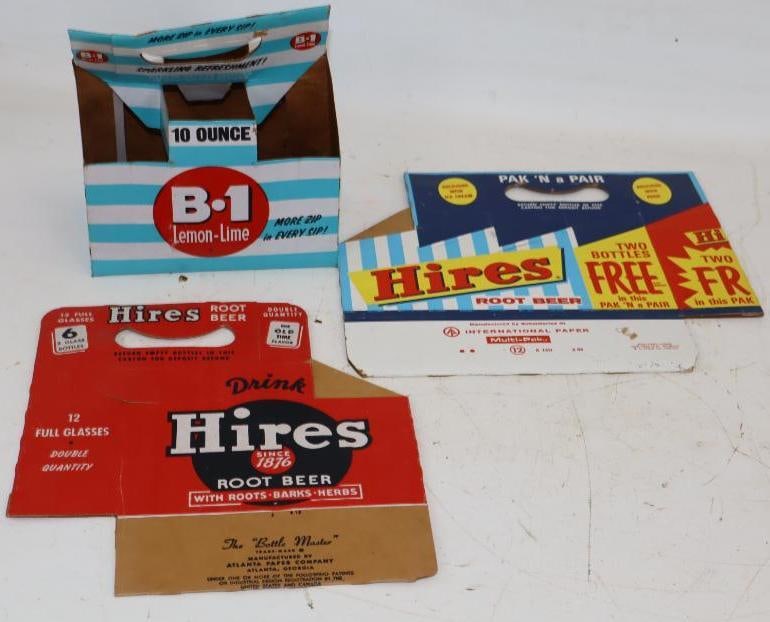 Group of 3 Hire's Root Beer, and B-1 Lemon Lime Soda Six Pack Cardboard Bottle Carriers (1 of 4)