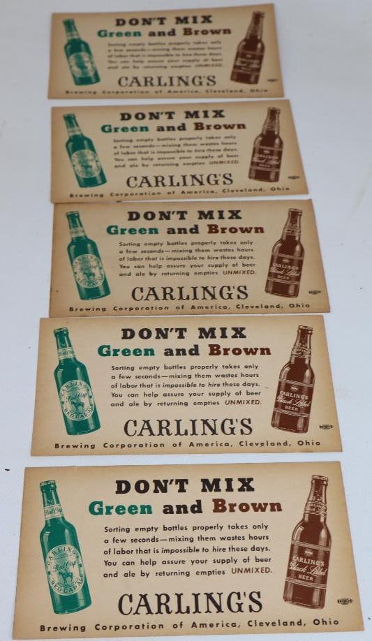 Group of 5 Carling's Don't Mix Green And Brown Advertising Card Handouts: 7x4 Each