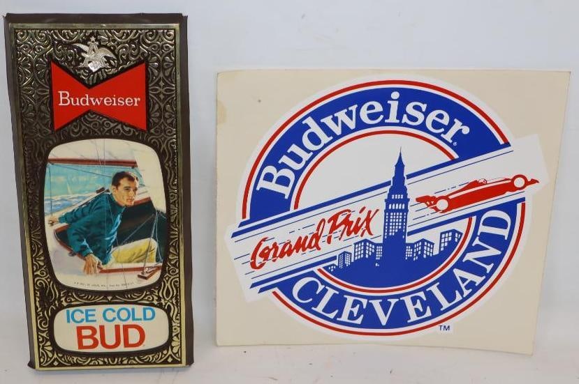 Group of 2 Budweiser Boat Scene Advertising Sign And Cleveland Grand Prix Sticker Decal (1 of 4)