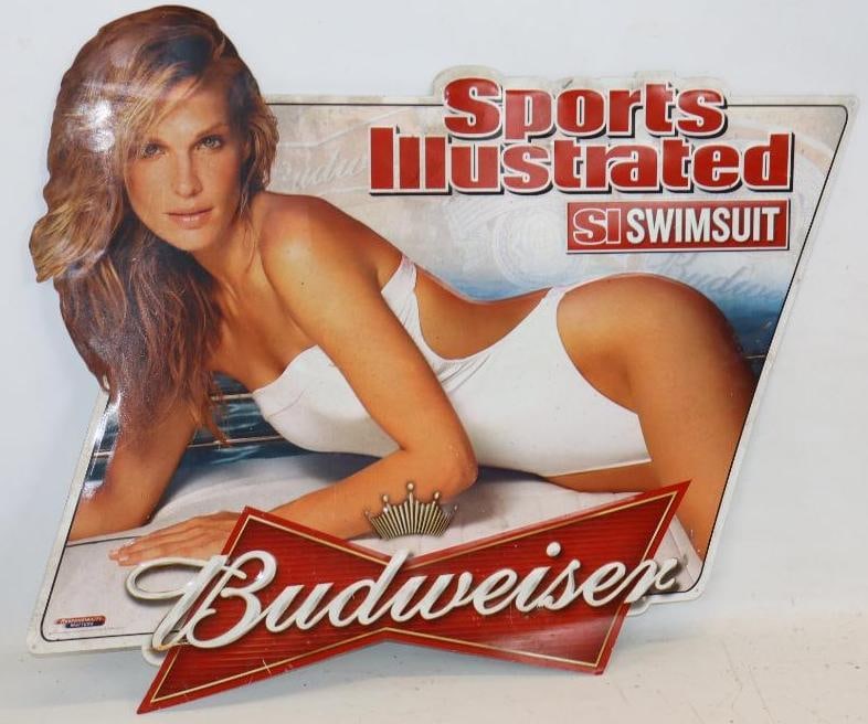 2005 Sports Illustrated Swimsuit And Budweiser Embossed Metal Advertising Sign: 30x25